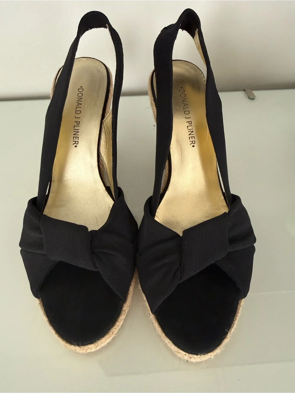 Donald J. Pliner Black Bow Espadrille Slingback Wedges